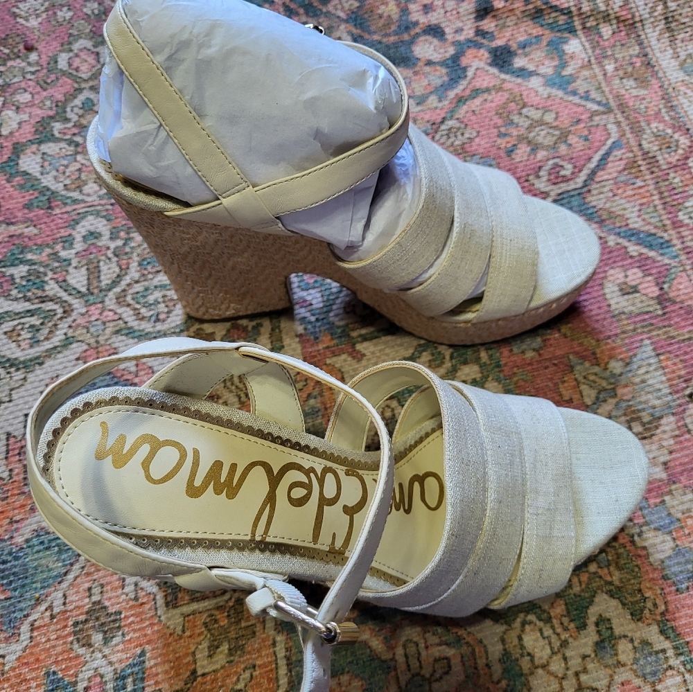 Sam Edelman Liora Strappy Platform Wedge Linen Summer Sandals Size 8.5 New w Box - Picture 7 of 8